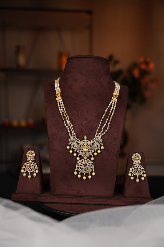 H0074 Three Layer Pearl Lakshmi 36 inch long haram