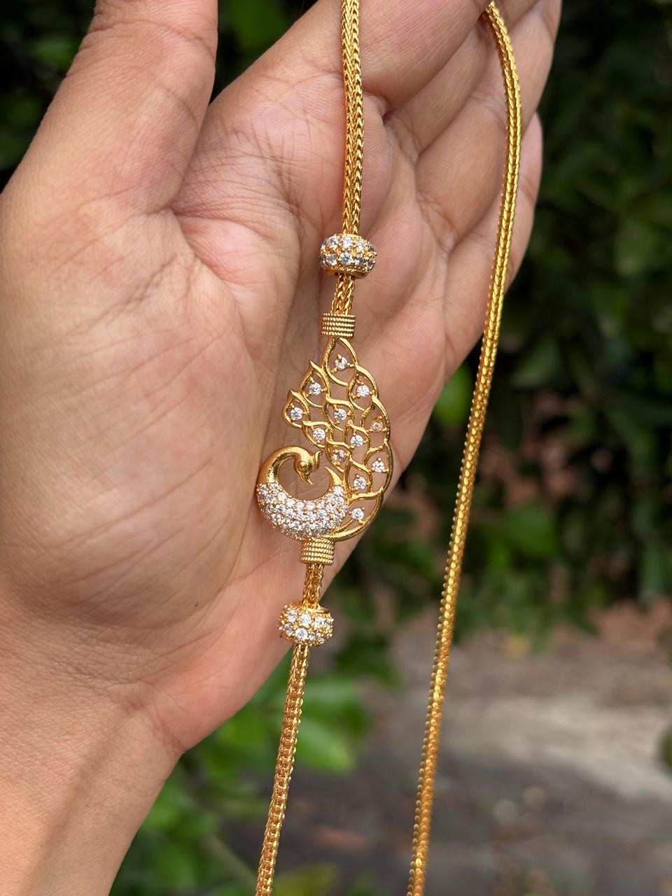 C010 Peacock Pattern white Stone Mogappu 26 inch long chain with S Hook