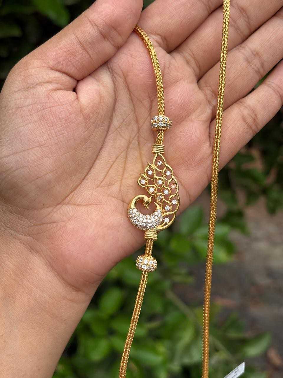 C010 Peacock Pattern white Stone Mogappu 26 inch long chain with S Hook