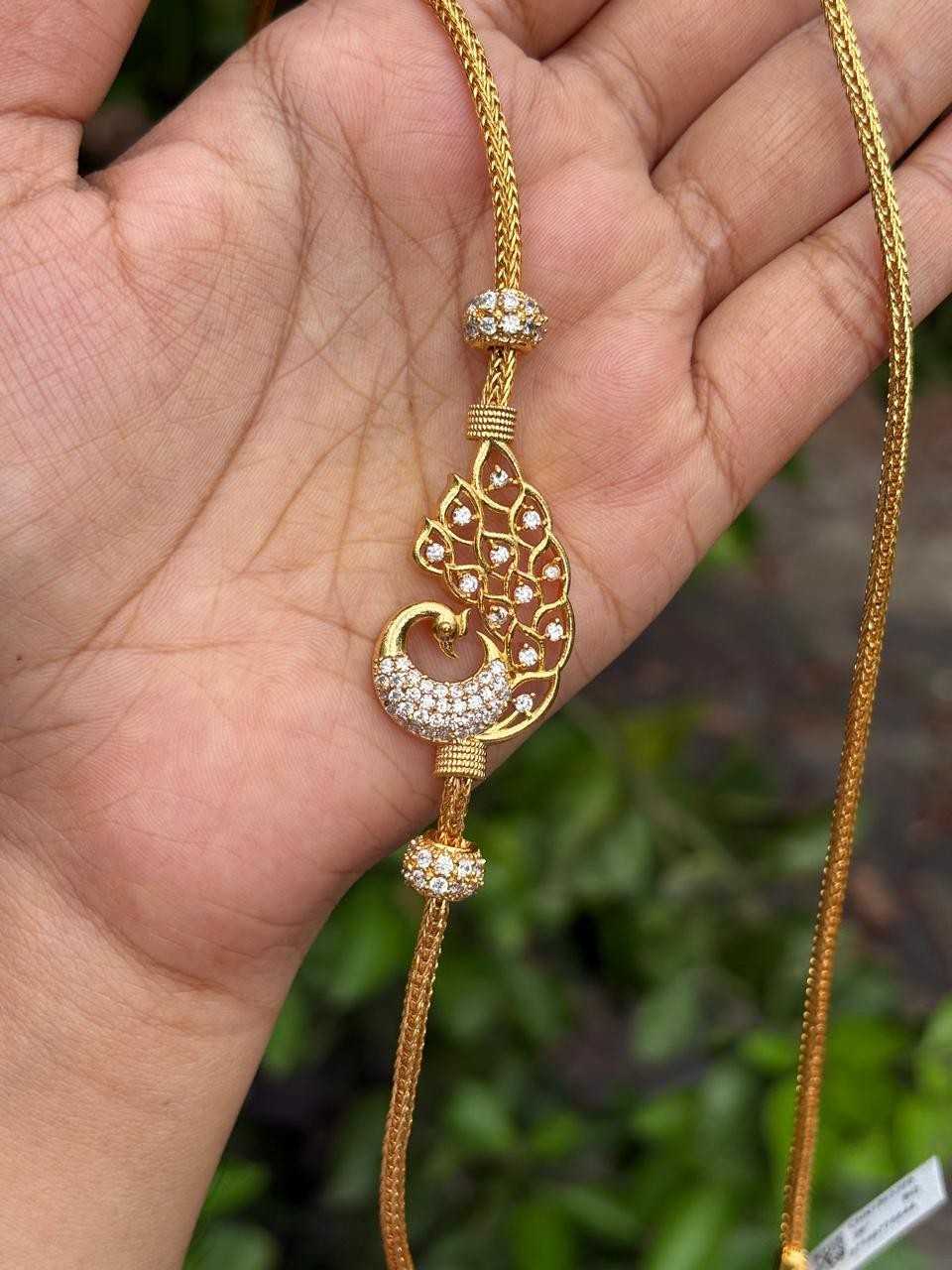 C010 Peacock Pattern white Stone Mogappu 26 inch long chain with S Hook