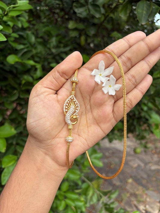 C011 Peacock white Stone Mogappu 26 inch long chain with S Hook
