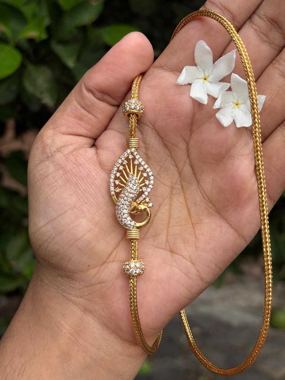 C011 Peacock white Stone Mogappu 26 inch long chain with S Hook