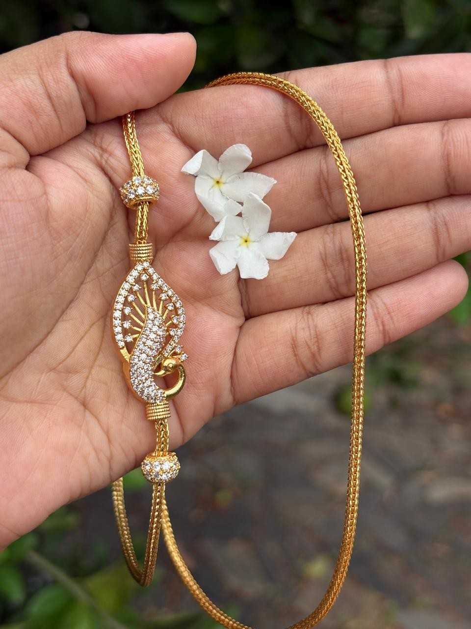 C011 Peacock white Stone Mogappu 26 inch long chain with S Hook