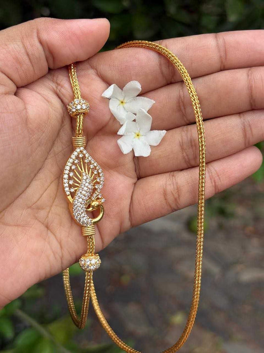 C011 Peacock white Stone Mogappu 26 inch long chain with S Hook