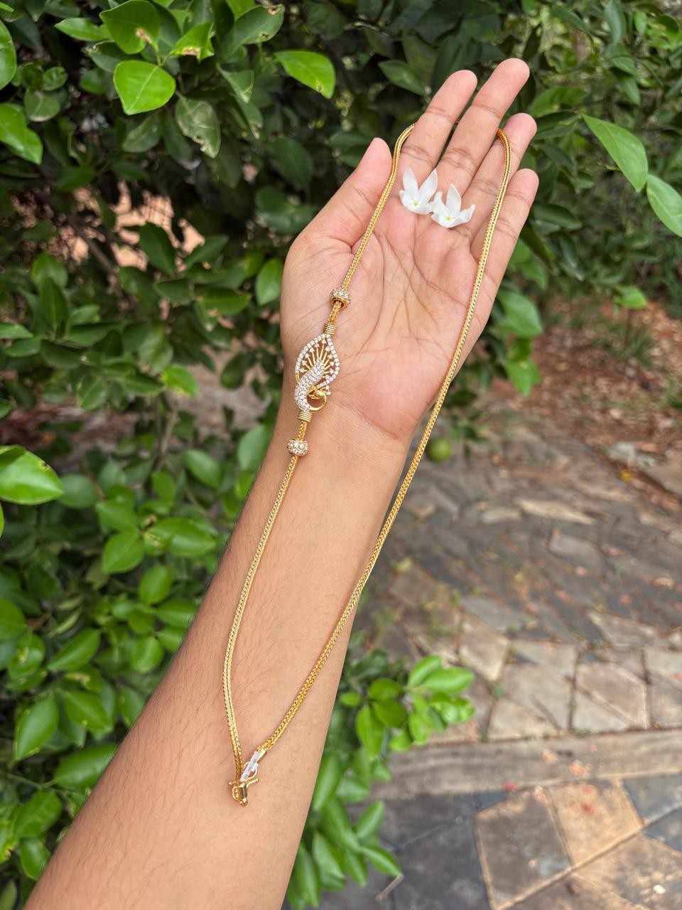 C011 Peacock white Stone Mogappu 26 inch long chain with S Hook