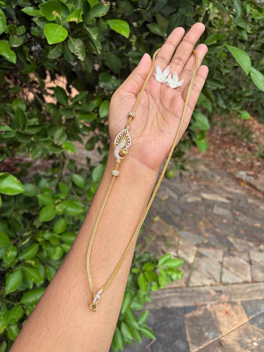 C011 Peacock white Stone Mogappu 26 inch long chain with S Hook