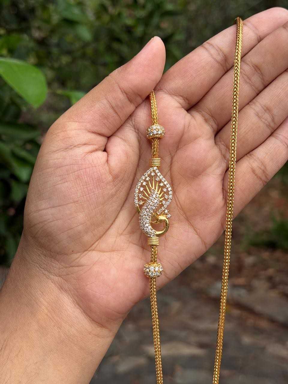 C011 Peacock white Stone Mogappu 26 inch long chain with S Hook