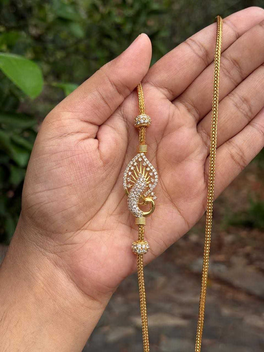 C011 Peacock white Stone Mogappu 26 inch long chain with S Hook