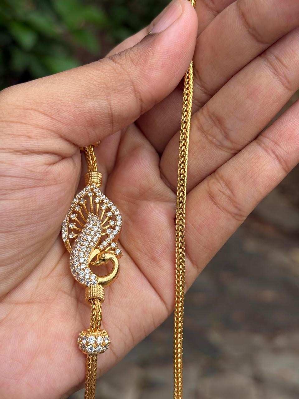 C011 Peacock white Stone Mogappu 26 inch long chain with S Hook