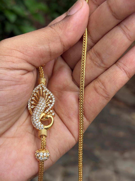 C011 Peacock white Stone Mogappu 26 inch long chain with S Hook