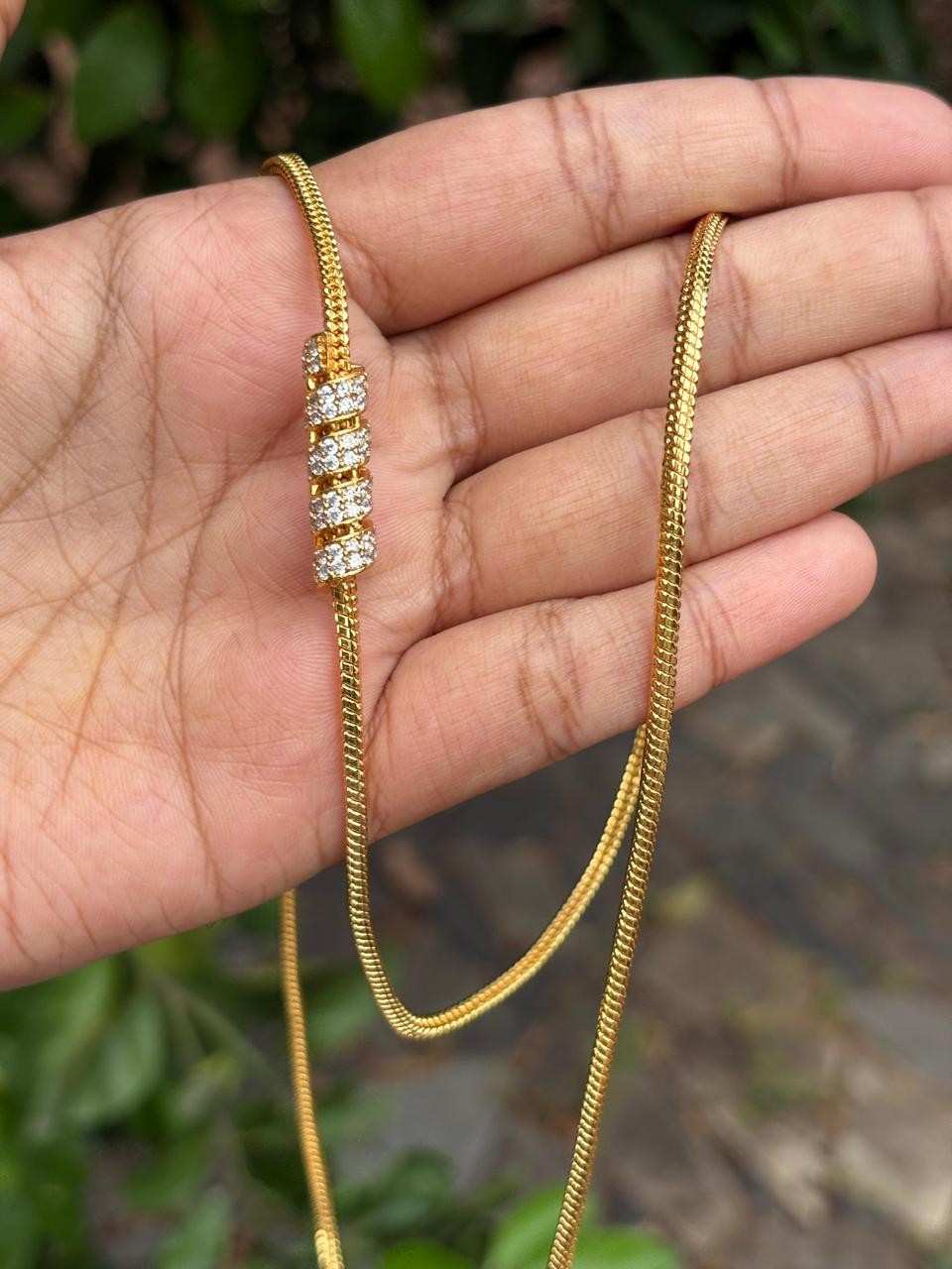 C014 white Stone Spiral design Mogappu 26 inch long chain with S Hook