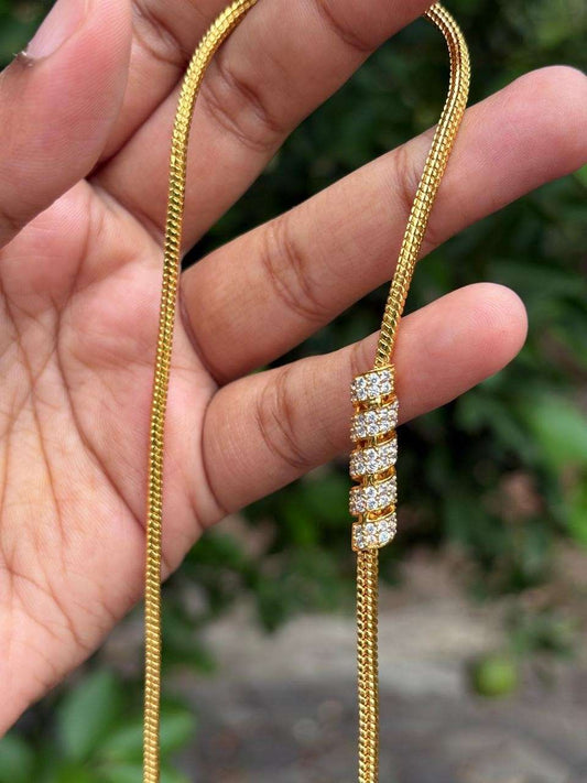 C014 white Stone Spiral design Mogappu 26 inch long chain with S Hook