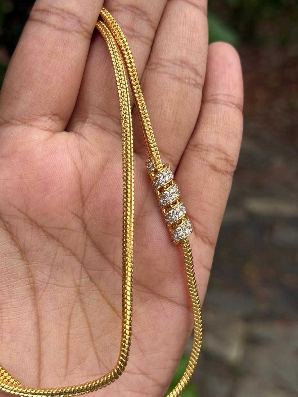 C014 white Stone Spiral design Mogappu 26 inch long chain with S Hook