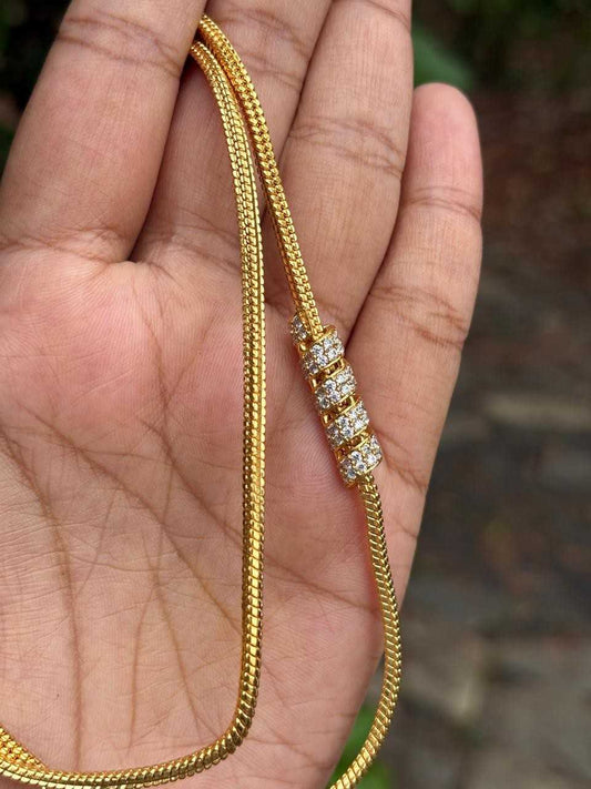 C014 white Stone Spiral design Mogappu 26 inch long chain with S Hook