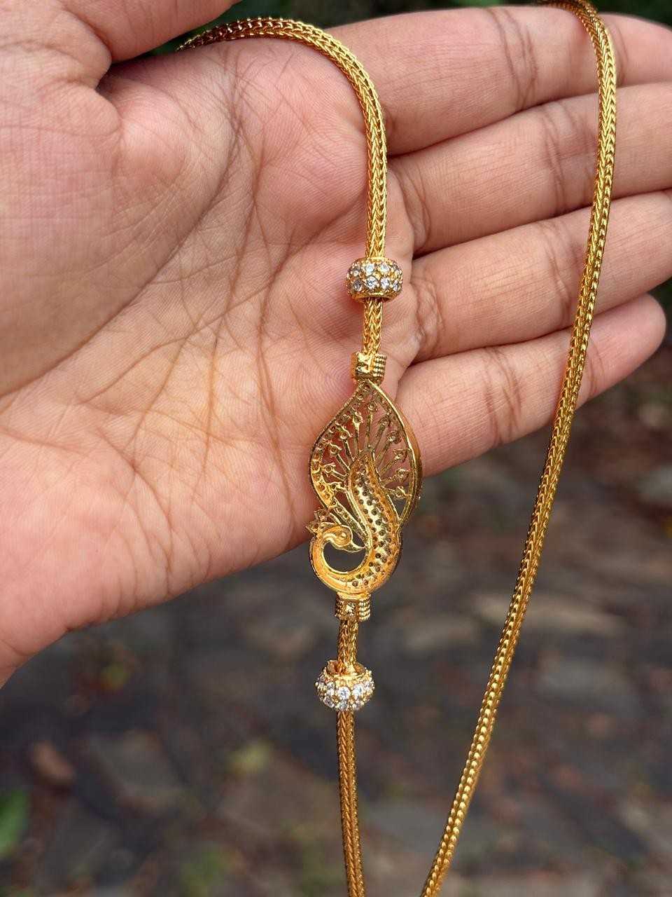 C011 Peacock white Stone Mogappu 26 inch long chain with S Hook