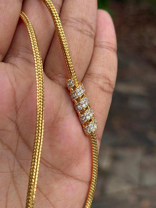 C014 white Stone Spiral design Mogappu 26 inch long chain with S Hook