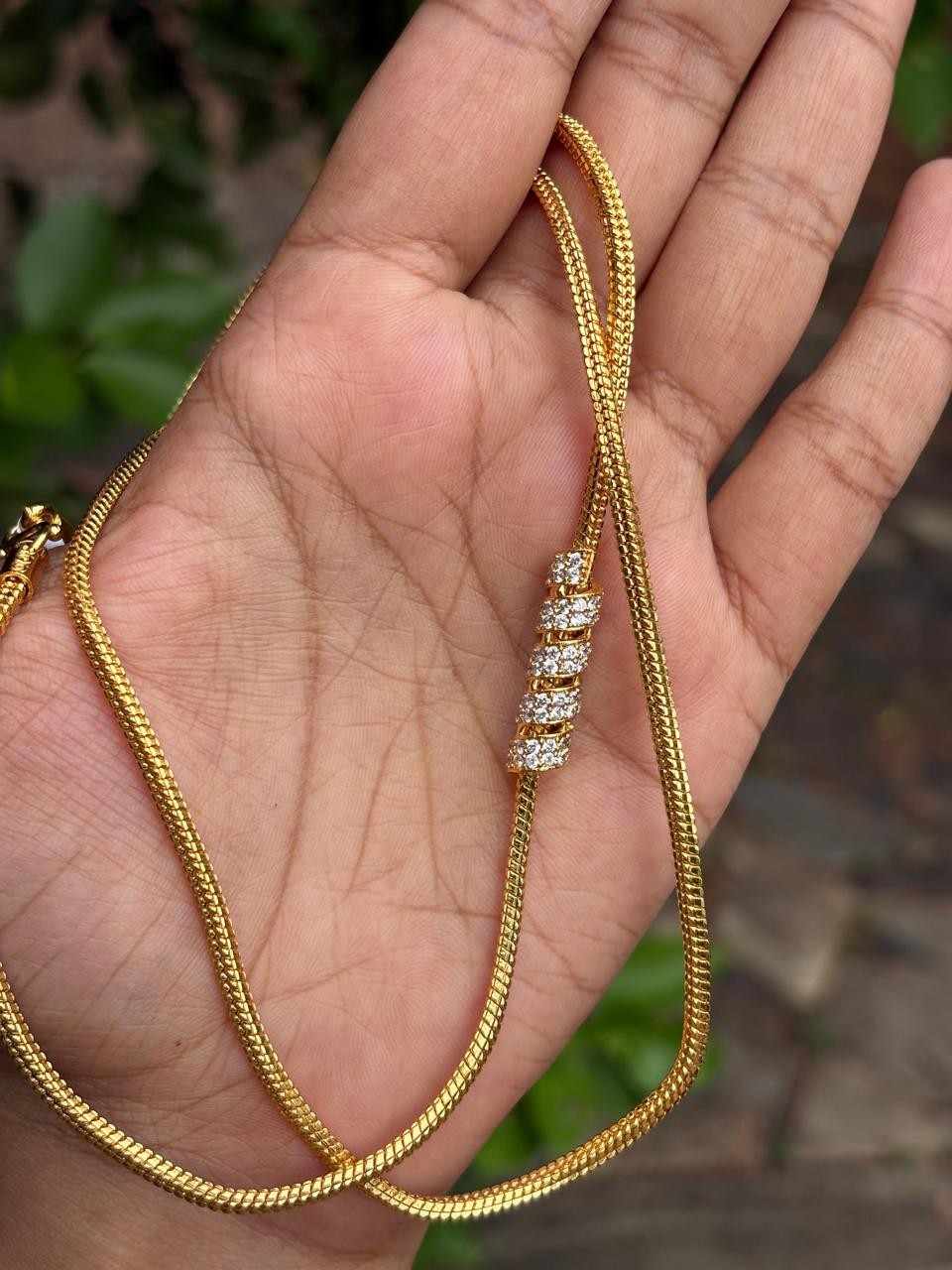 C014 white Stone Spiral design Mogappu 26 inch long chain with S Hook