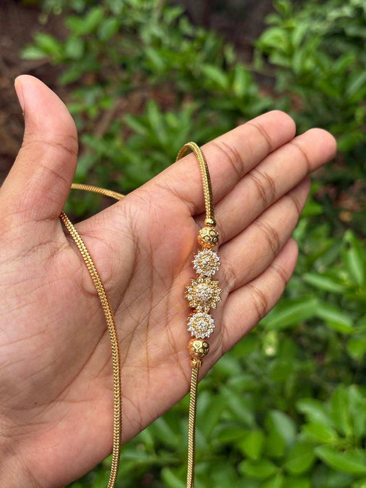 C015 white Stone Floral Mogappu 30 inch long chain with S Hook