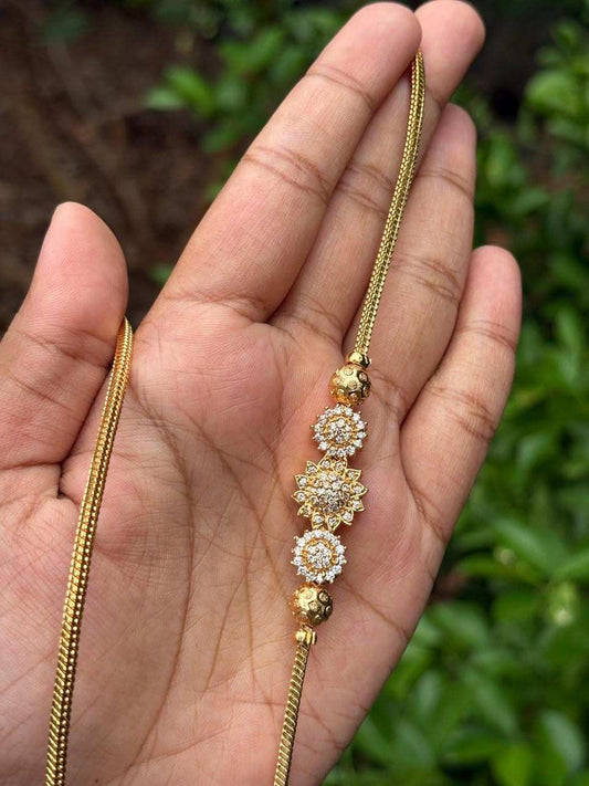 C015 white Stone Floral Mogappu 30 inch long chain with S Hook