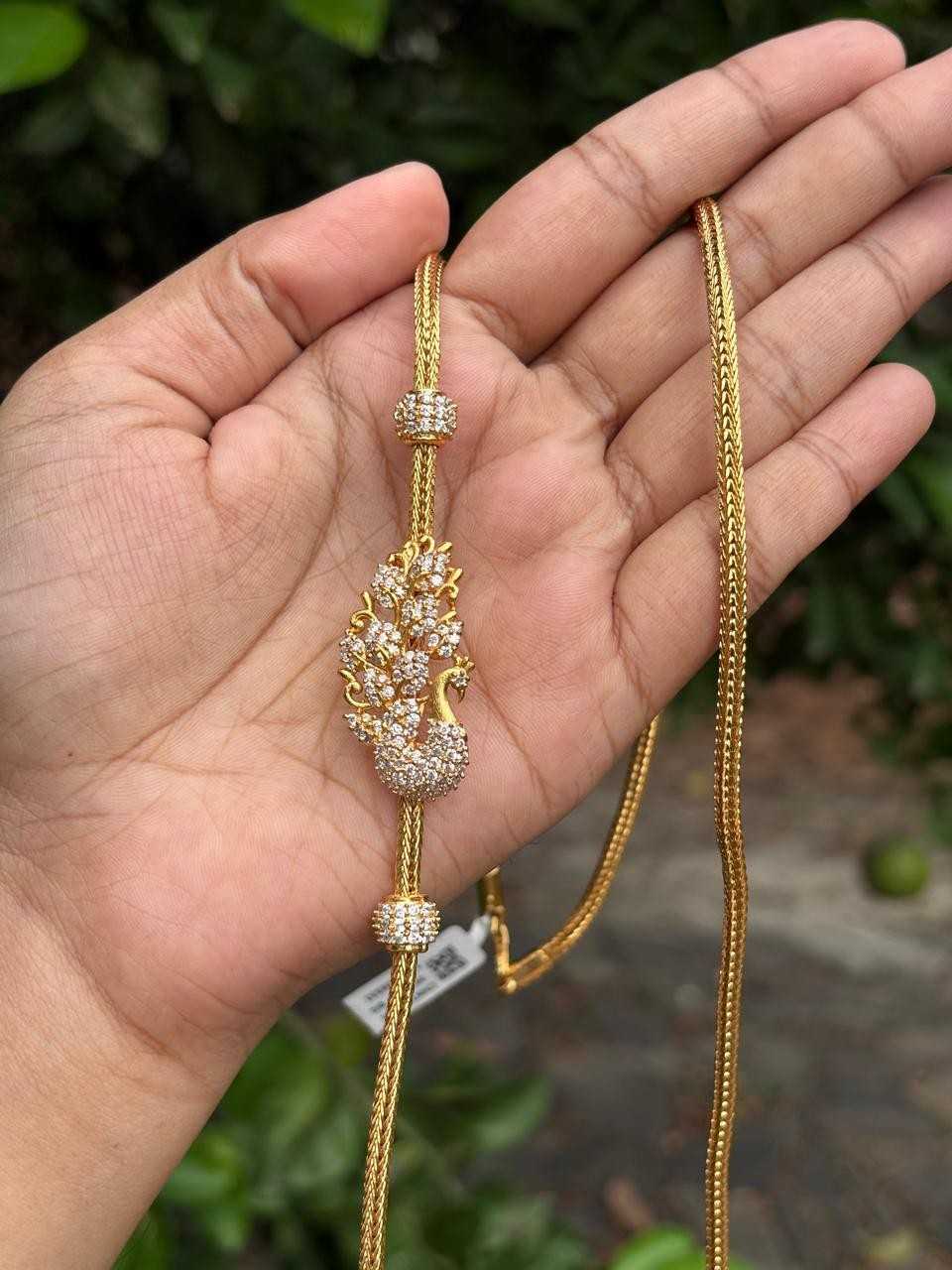 C012 white Stone Peacock Mogappu 30 inch long chain with S Hook