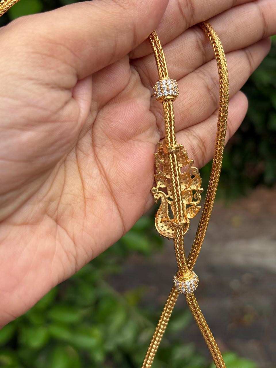C012 white Stone Peacock Mogappu 30 inch long chain with S Hook