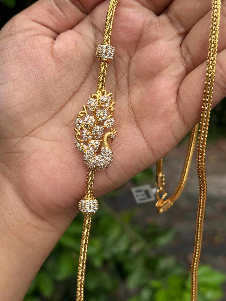 C012 white Stone Peacock Mogappu 27.5 inch long chain with S Hook