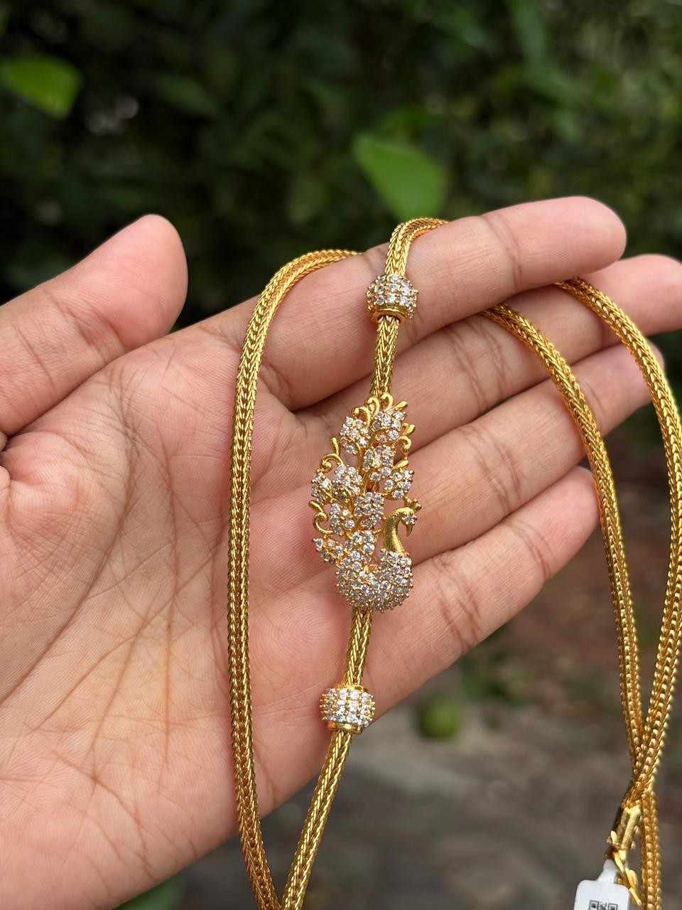 C012 white Stone Peacock Mogappu 30 inch long chain with S Hook