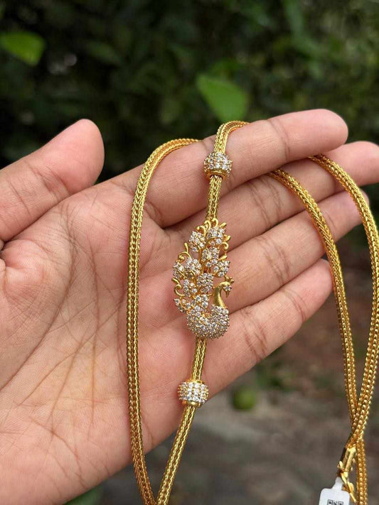 C012 white Stone Peacock Mogappu 30 inch long chain with S Hook