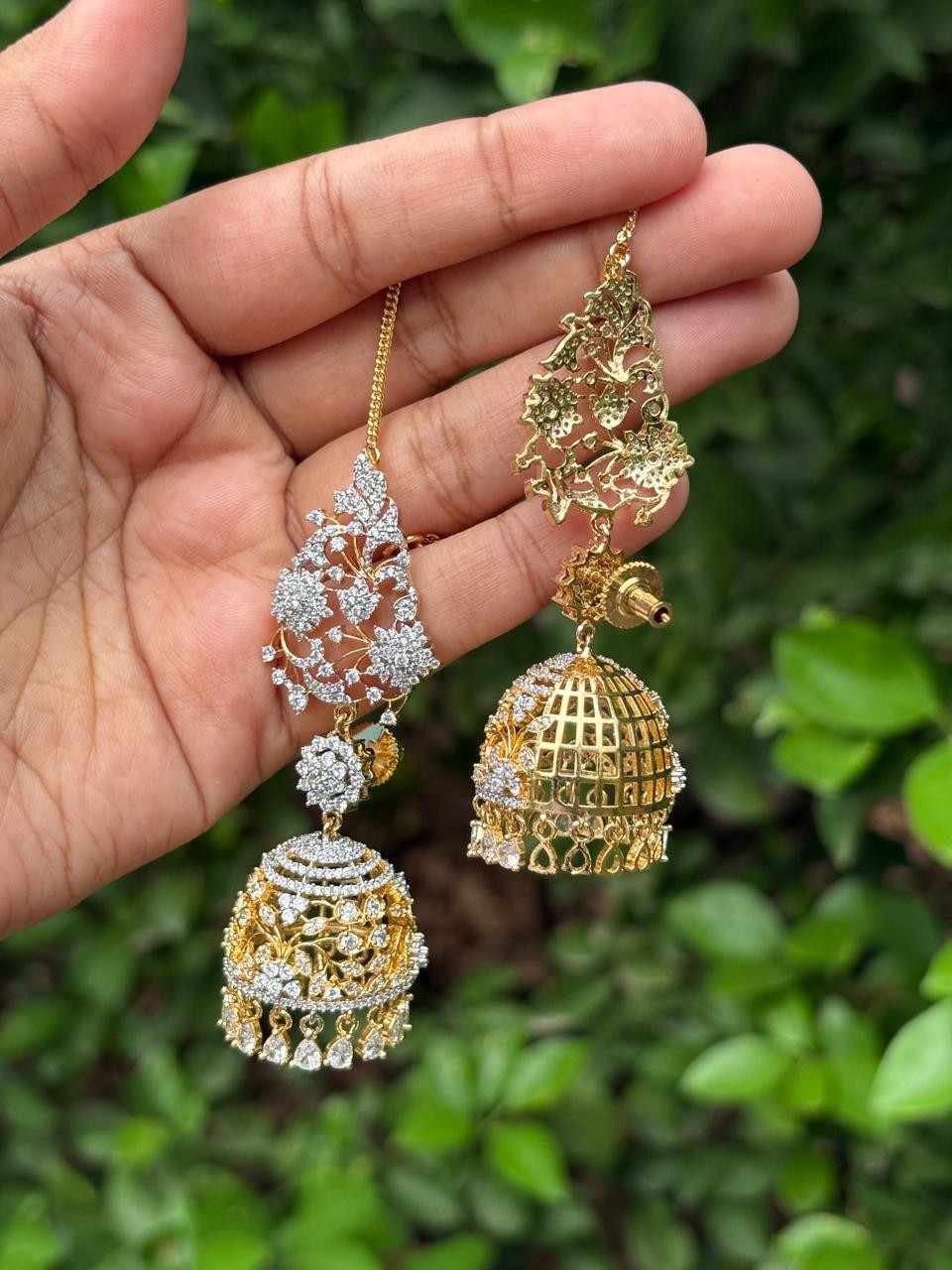 J0039 Khushboo jhumka Medium Size with Attached Mattal Premium GJ Polish