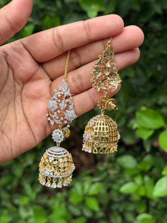 J0039 Khushboo jhumka Medium Size with Attached Mattal Premium GJ Polish