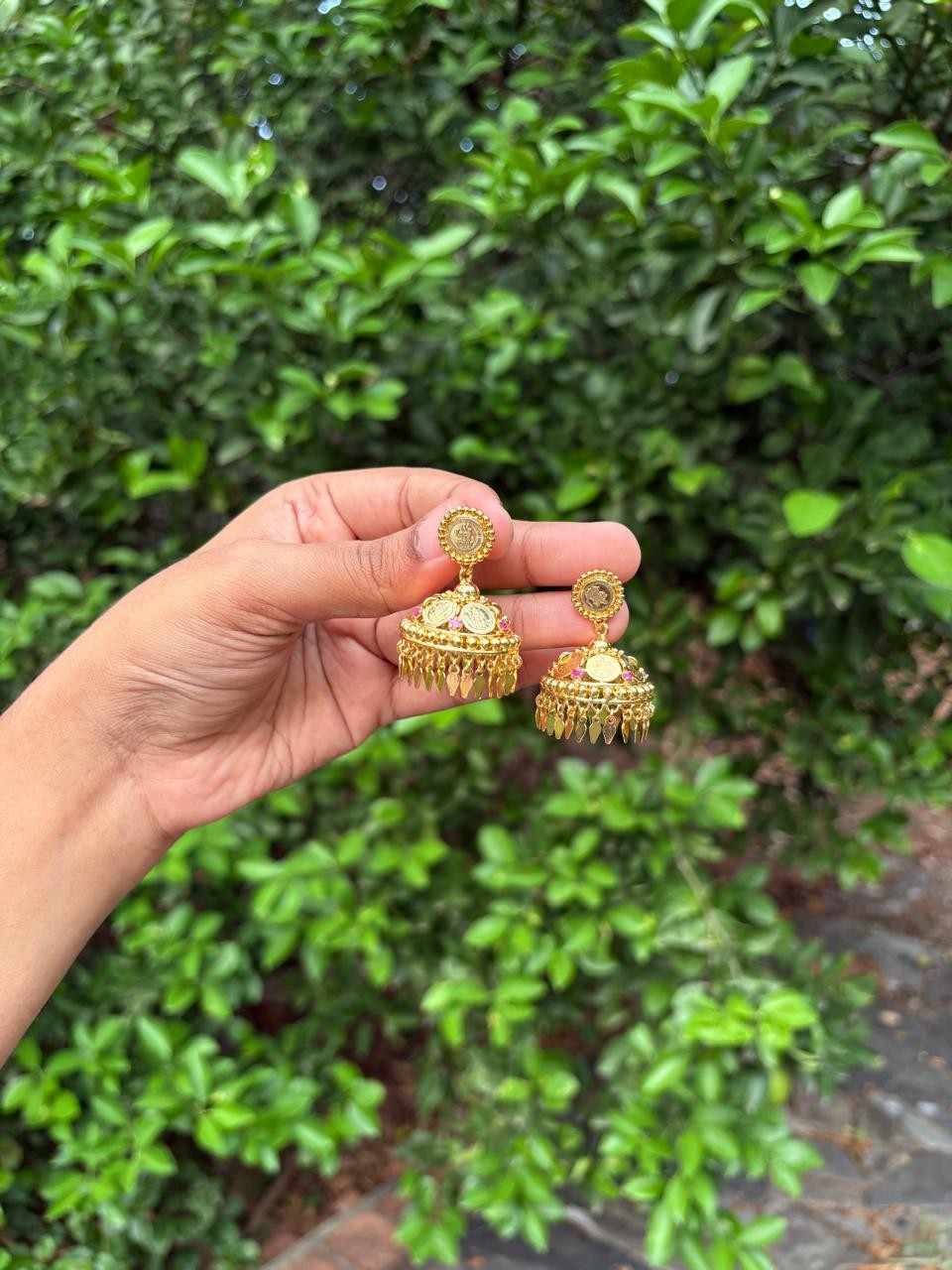 J0129 Lakshmi Premium Coin Jhumka with elaka thali hangings