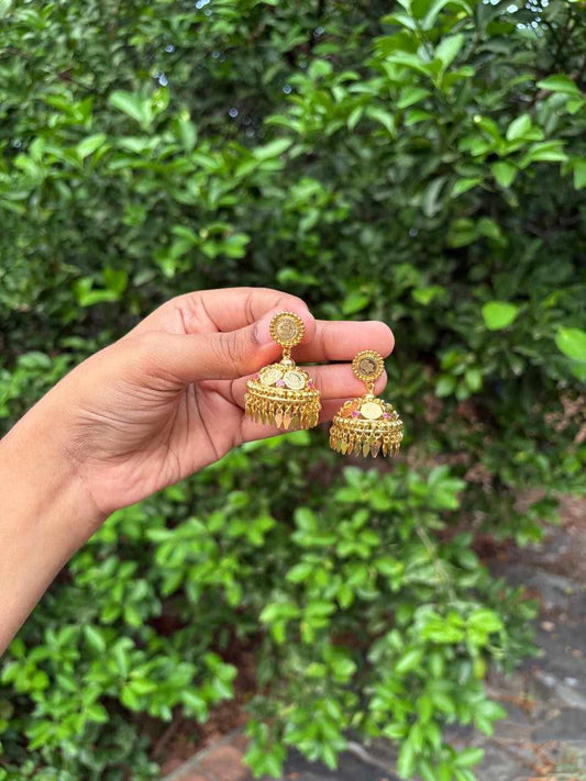 J0129 Lakshmi Premium Coin Jhumka with elaka thali hangings