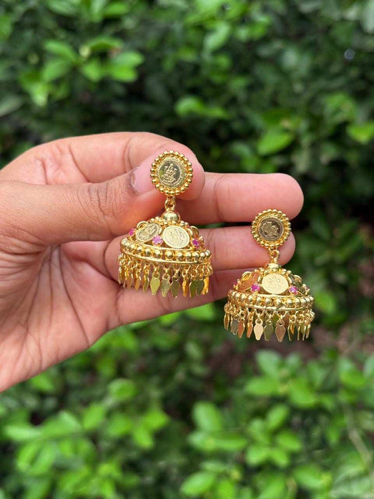 J0129 Lakshmi Premium Coin Jhumka with elaka thali hangings