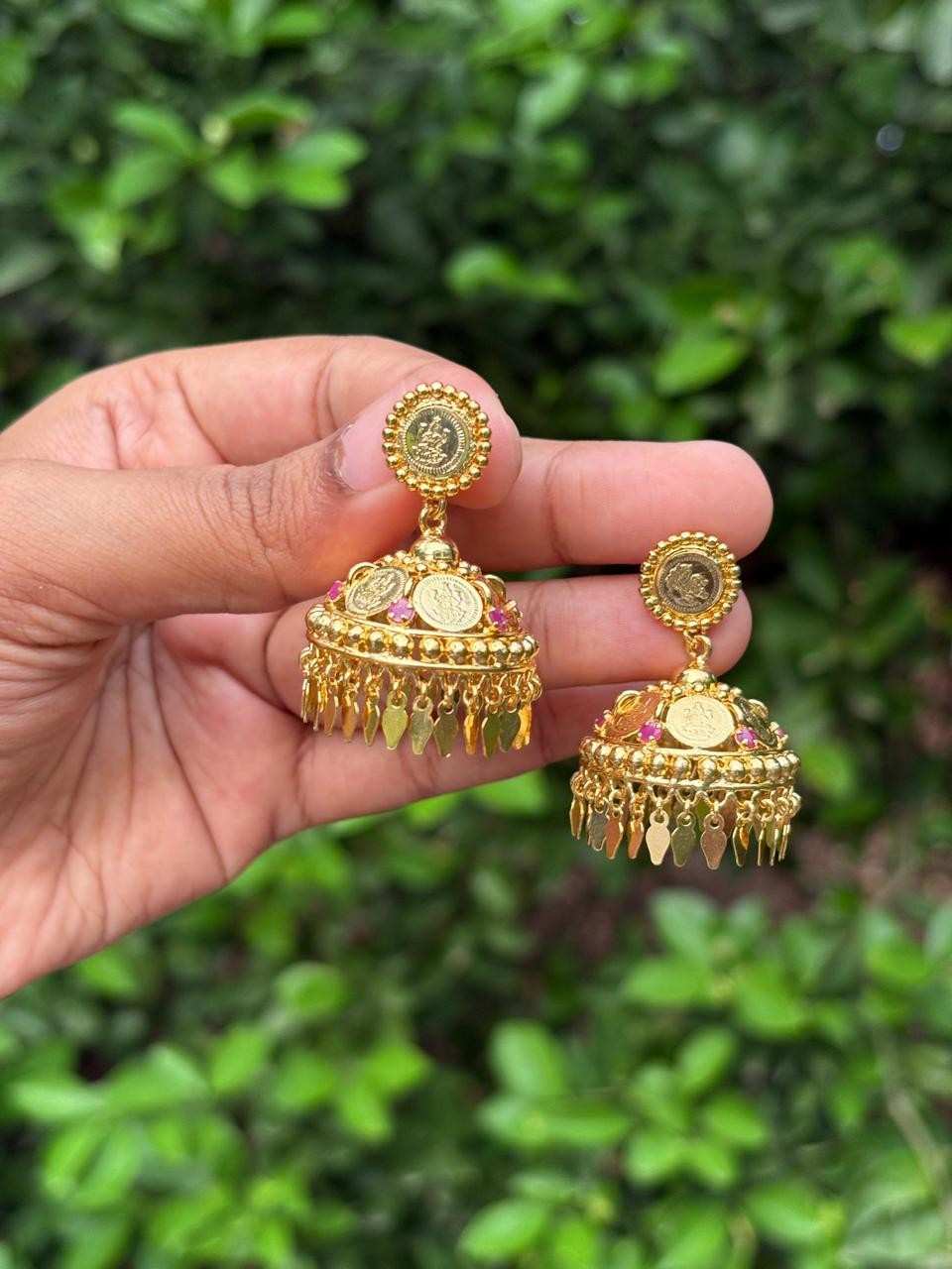 J0129 Lakshmi Premium Coin Jhumka with elaka thali hangings