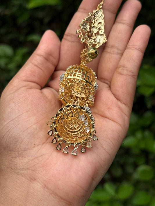 J0039 Khushboo jhumka Medium Size with Attached Mattal Premium GJ Polish