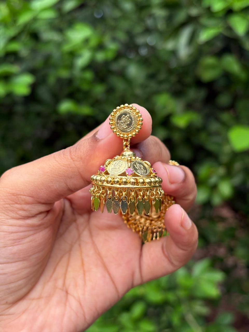 J0129 Lakshmi Premium Coin Jhumka with elaka thali hangings