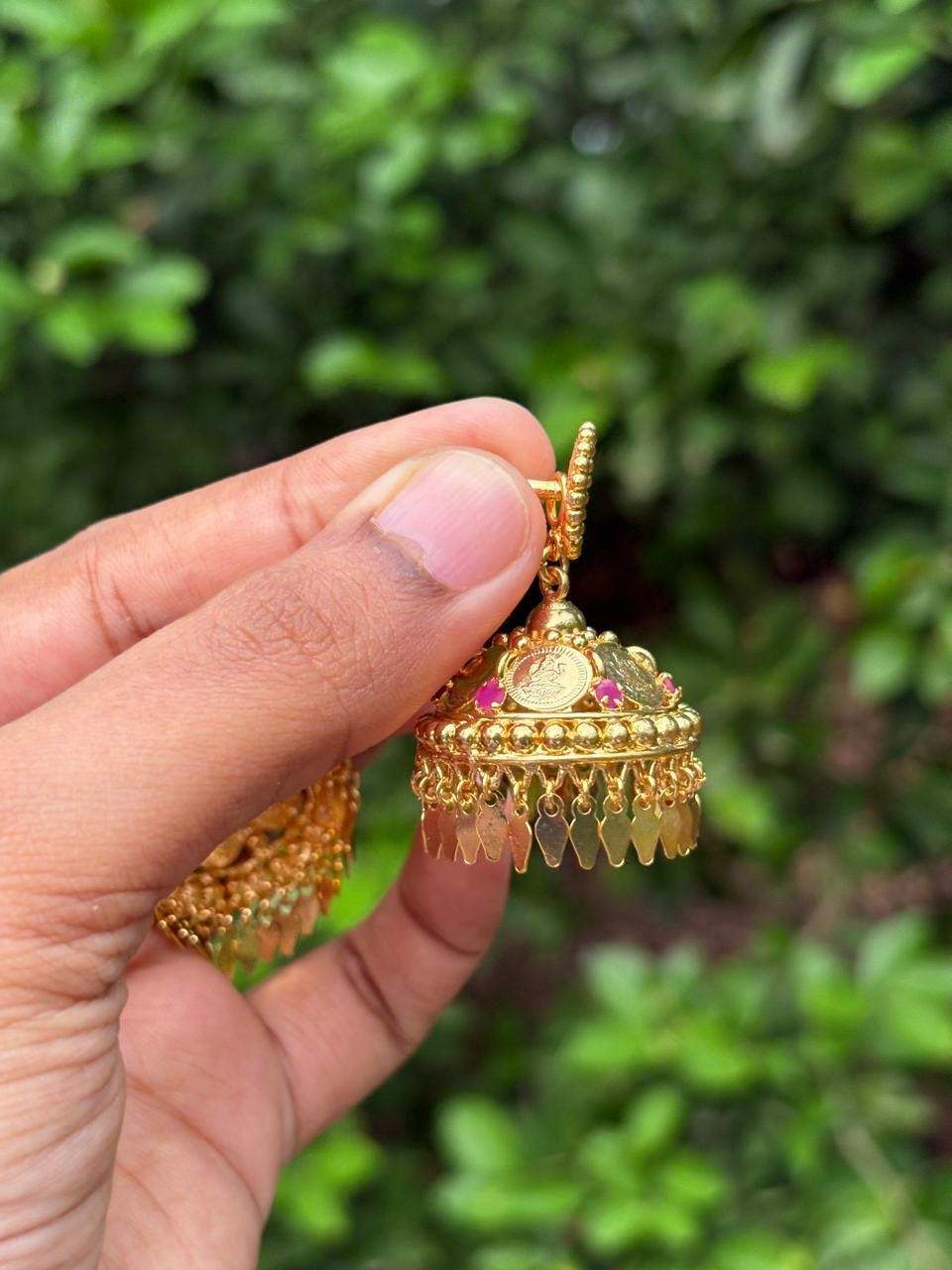 J0129 Lakshmi Premium Coin Jhumka with elaka thali hangings