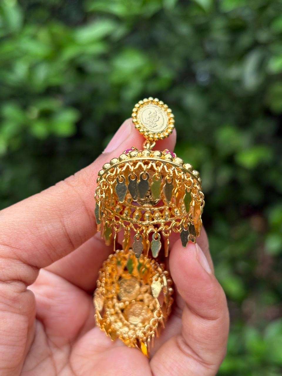 J0129 Lakshmi Premium Coin Jhumka with elaka thali hangings