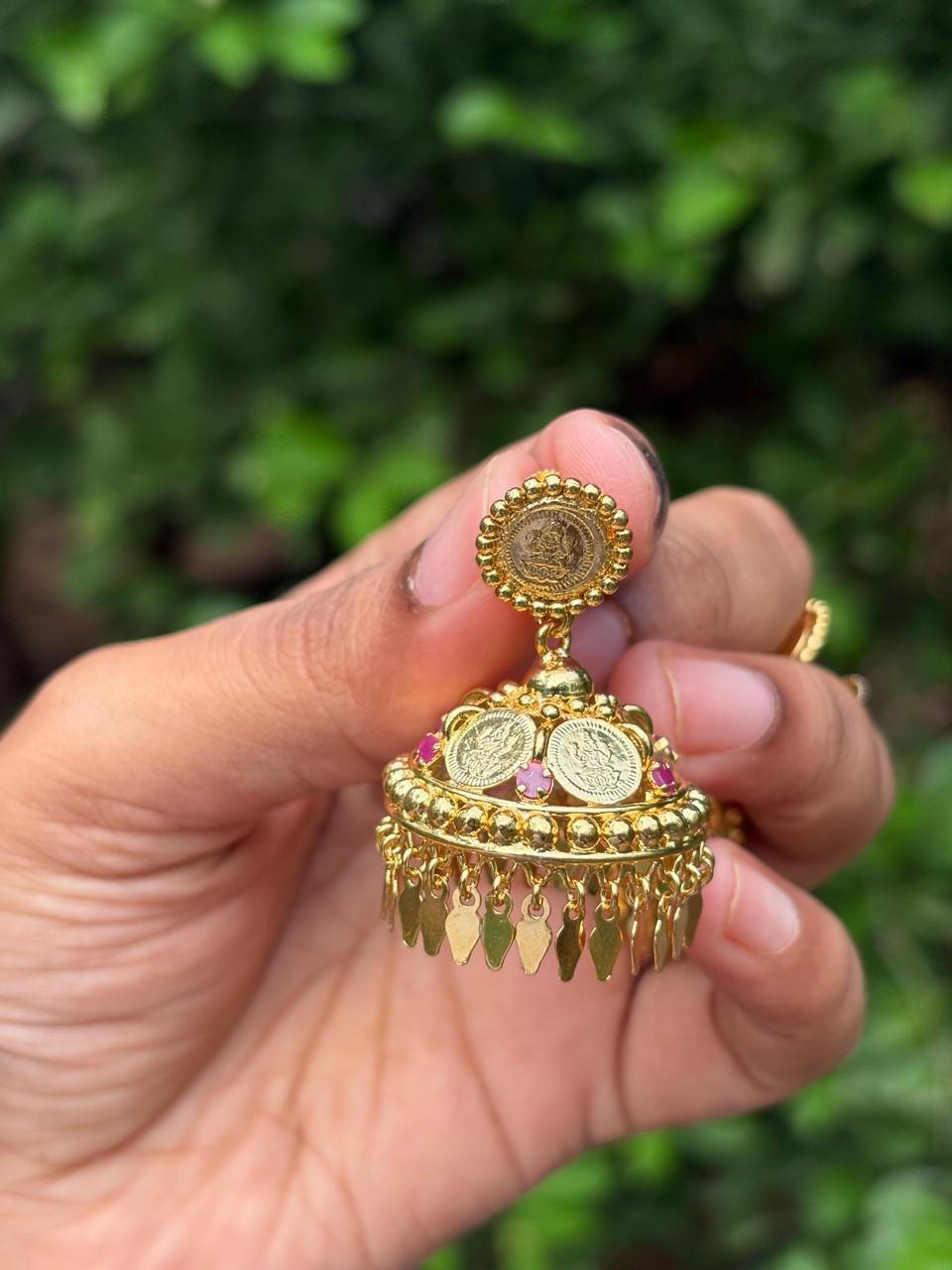 J0129 Lakshmi Premium Coin Jhumka with elaka thali hangings