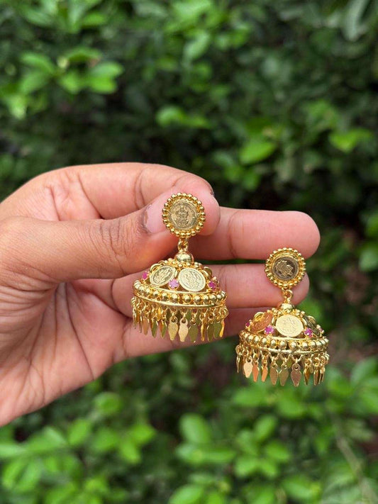J0129 Lakshmi Premium Coin Jhumka with elaka thali hangings