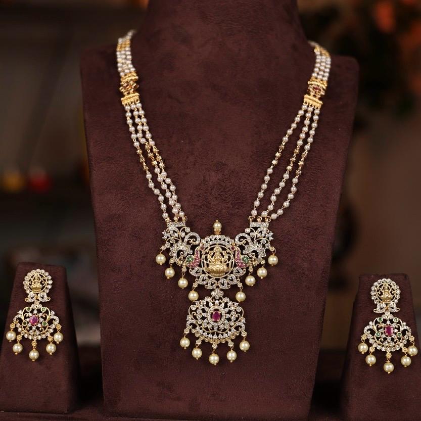 H0074 Three Layer Pearl Lakshmi 36 inch long haram