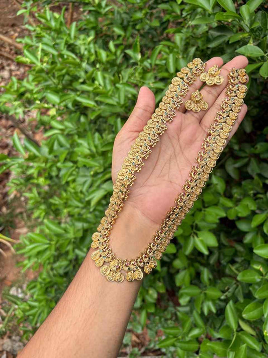 H0075 Peacock Patten Premium Lakshmi Coin 21 inch Haram