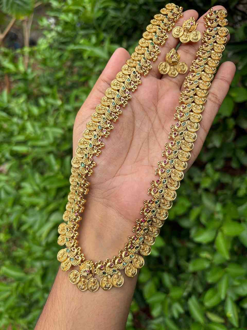 H0075 Peacock Patten Premium Lakshmi Coin 21 inch Haram