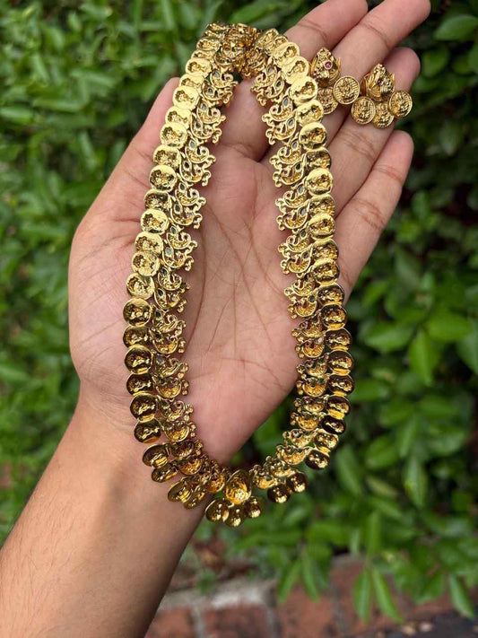 H0075 Peacock Patten Premium Lakshmi Coin 21 inch Haram