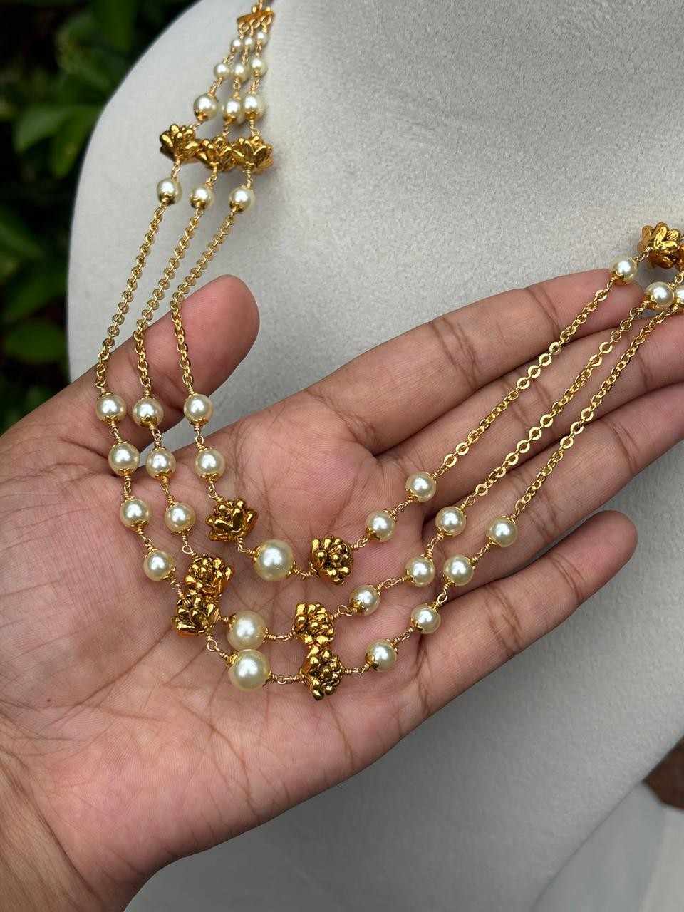 H0076 Three Layer Pearl Middle Length Haram