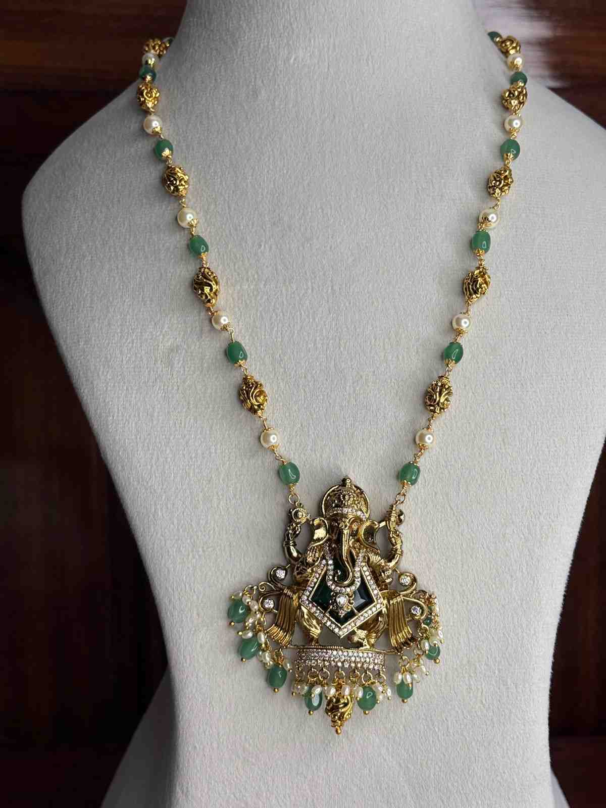 H0045 Premium Quality 31 Inch Long Pearl Ganesh Haram