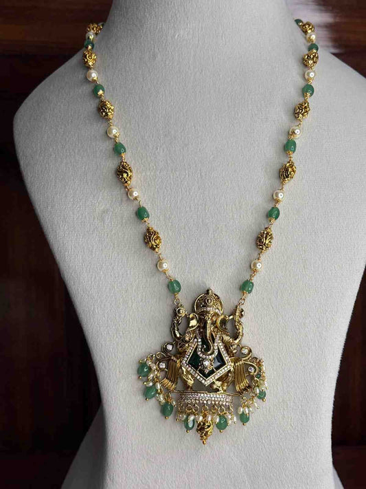 H0045 Premium Quality 31 Inch Long Pearl Ganesh Haram