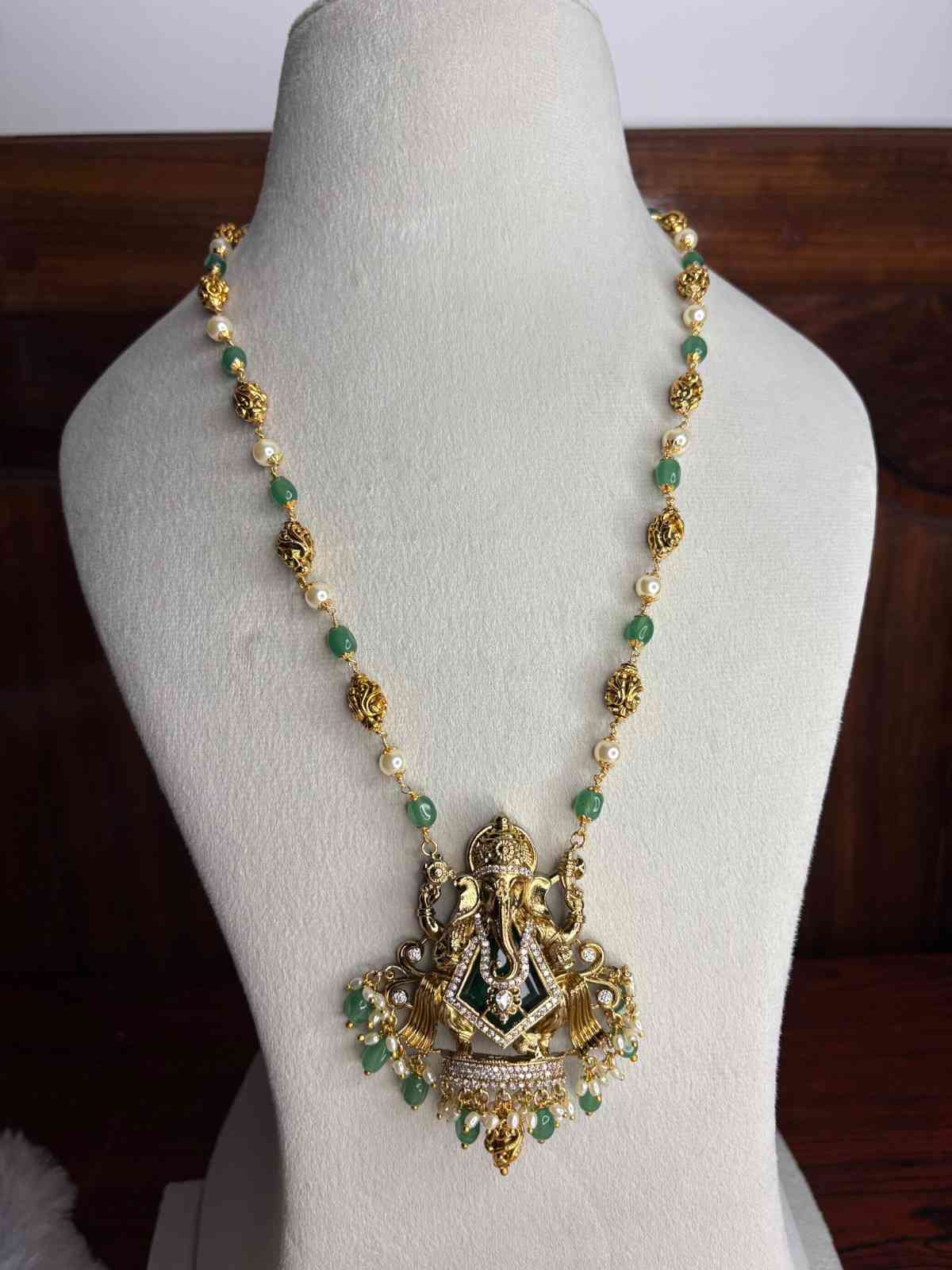 H0045 Premium Quality 31 Inch Long Pearl Ganesh Haram