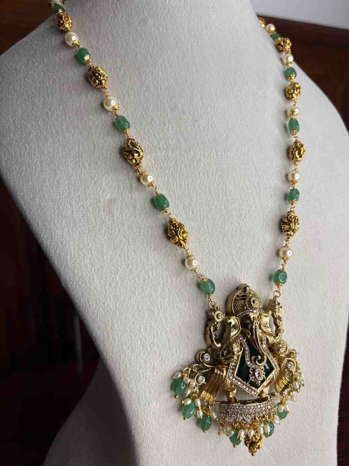 H0045 Premium Quality 31 Inch Long Pearl Ganesh Haram
