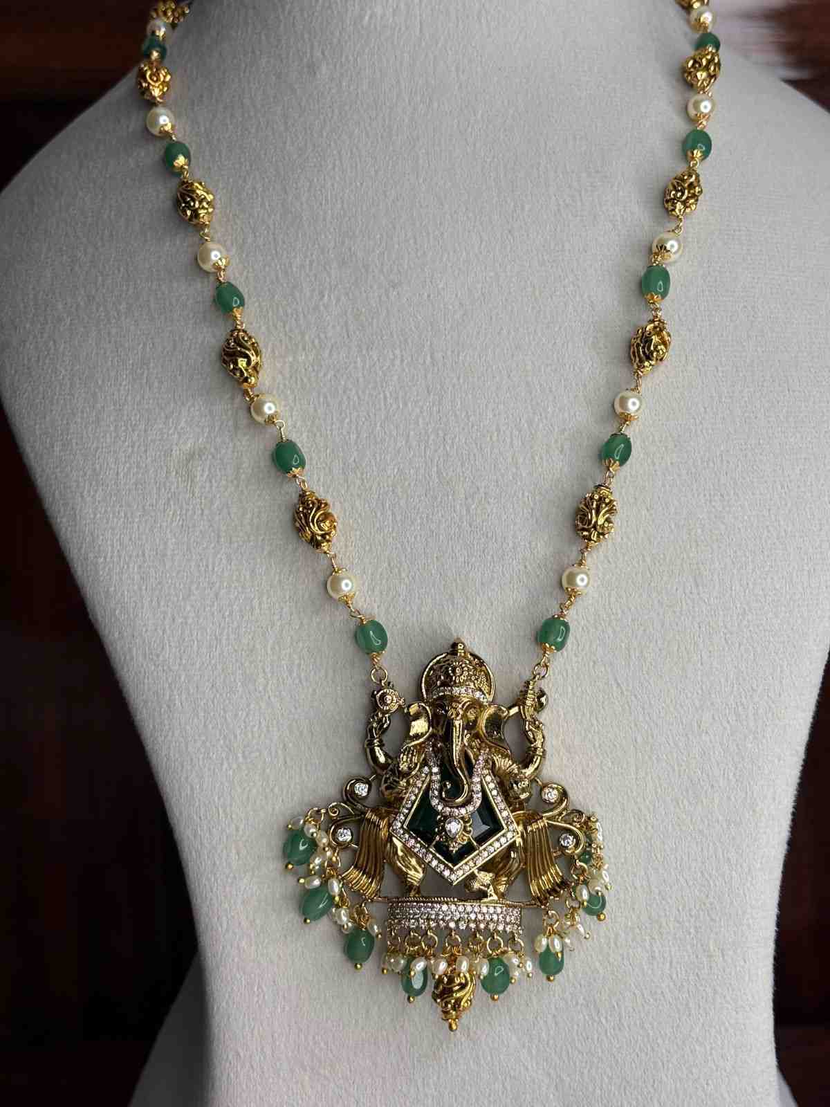 H0045 Premium Quality 31 Inch Long Pearl Ganesh Haram